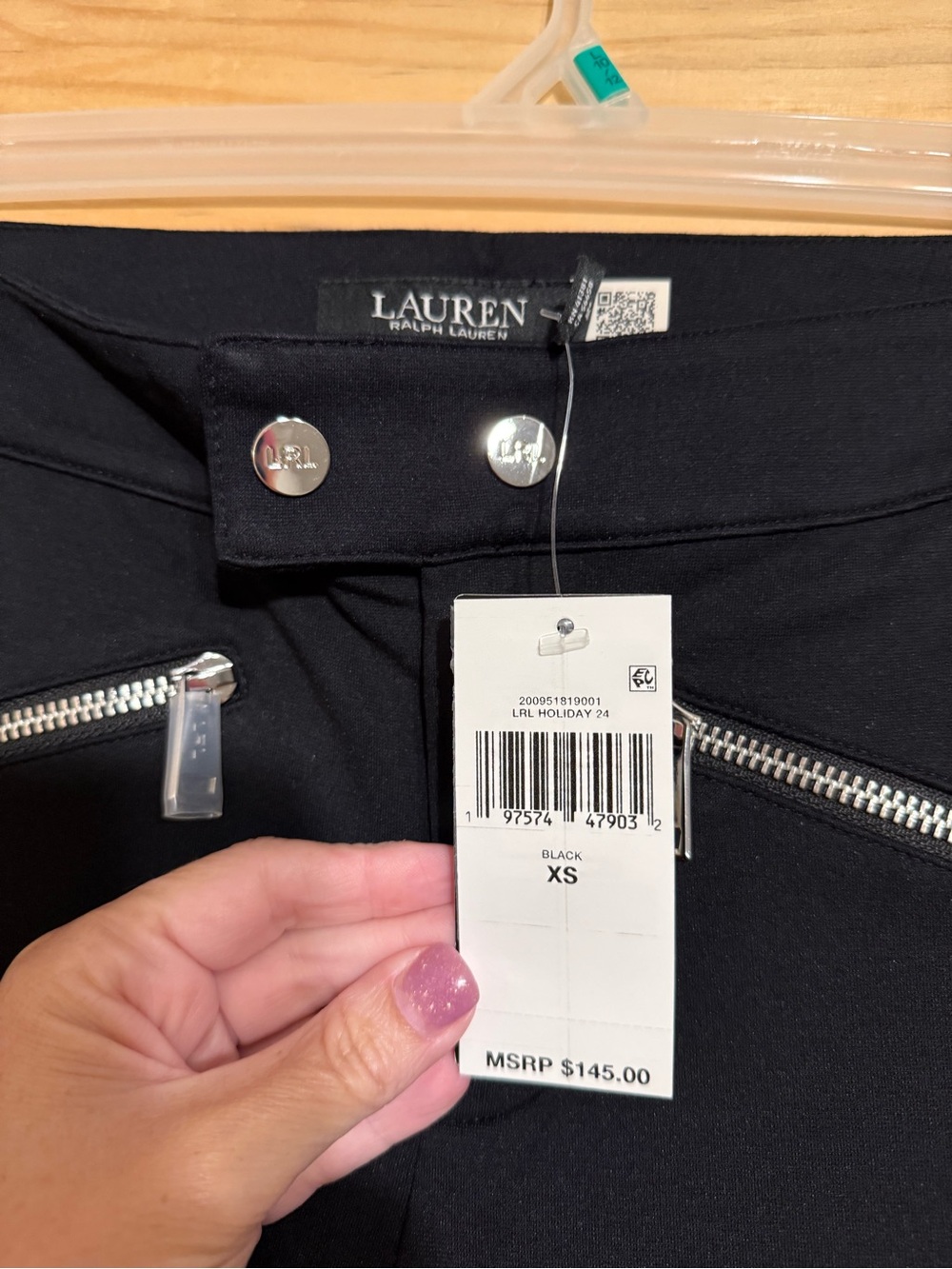 NWT Lauren Ralph Lauren Black Moto Skinny Pants